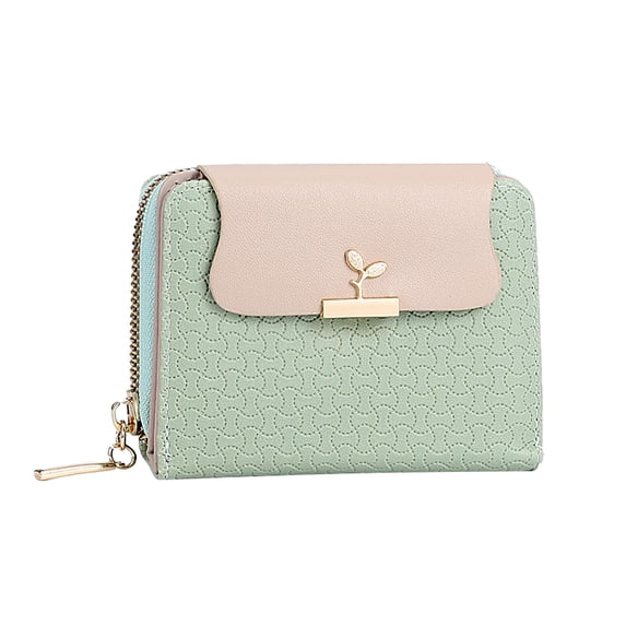 Wallet Women Zipper Around Bifold Floral Embossed Metal Leaf Accent Multiple Card Slots ID Window Slim Lightweight Casual Daily Use