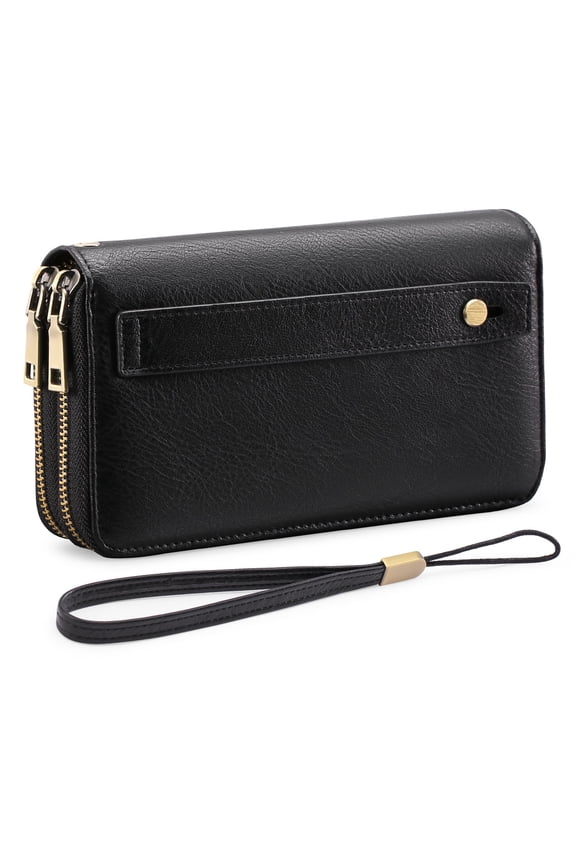 Laatikui Wallet Women's Long Double Zipper Wallet Rfid Men's Pu Leather Clutch