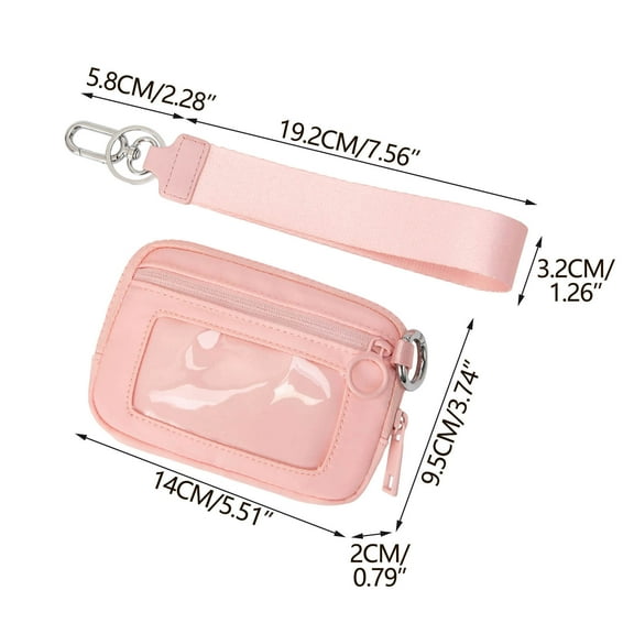 Wallet Wristlet for Women, Portable Waterproof Wallet Keychain Small Wallets Woman with Coin Purse & ID Window (Light Pink)