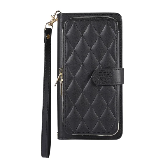 Wallet case for Redmi NOTE 12 4G, stylish phone protective case with zipper clip, shoulder strap, and wristband