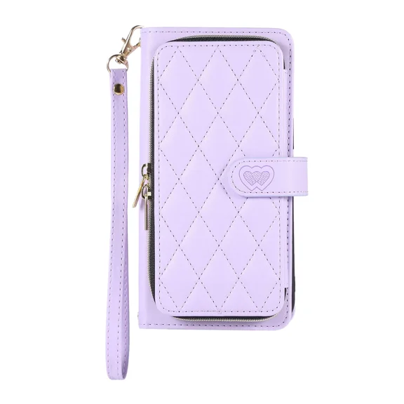 Wallet case for Redmi NOTE 13 5G , stylish phone protective case with zipper clip, shoulder strap, and wristband