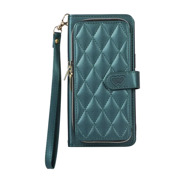 Wallet case for Samsung S9, stylish phone protective case with zipper clip, shoulder strap, and wristband