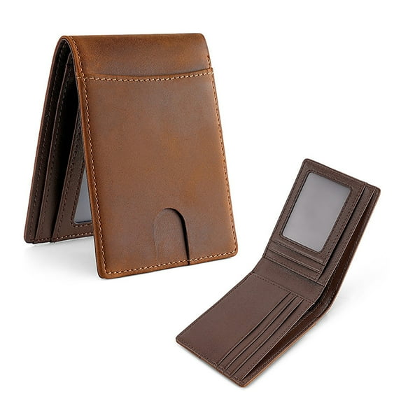 Wallet for Men,Crazy Horse Hide RFID Blocking Slim Minimalist Wallet with 8 Card Holders 1 ID Window 1 Cash Pockets