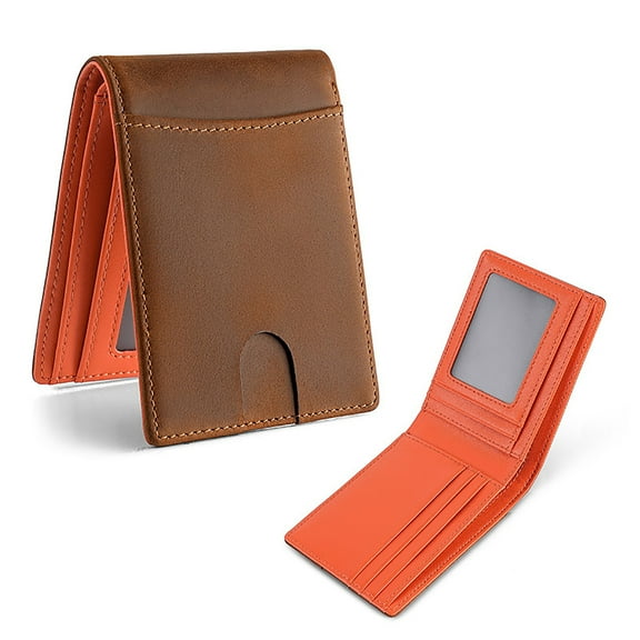 Wallet for Men,Crazy Horse Hide RFID Blocking Slim Minimalist Wallet with 8 Card Holders 1 ID Window 1 Cash Pockets