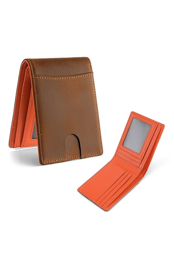 Wallet for Men,Crazy Horse Hide RFID Blocking Slim Minimalist Wallet with 8 Card Holders 1 ID Window 1 Cash Pockets