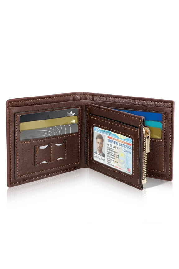 Wallet for Men, Genuine Leather Wallet for Men, RFID Blocking Bifold Stylish Wallet With 1 ID Window, 9 Card Holder & 2 Cash Slot, Brown