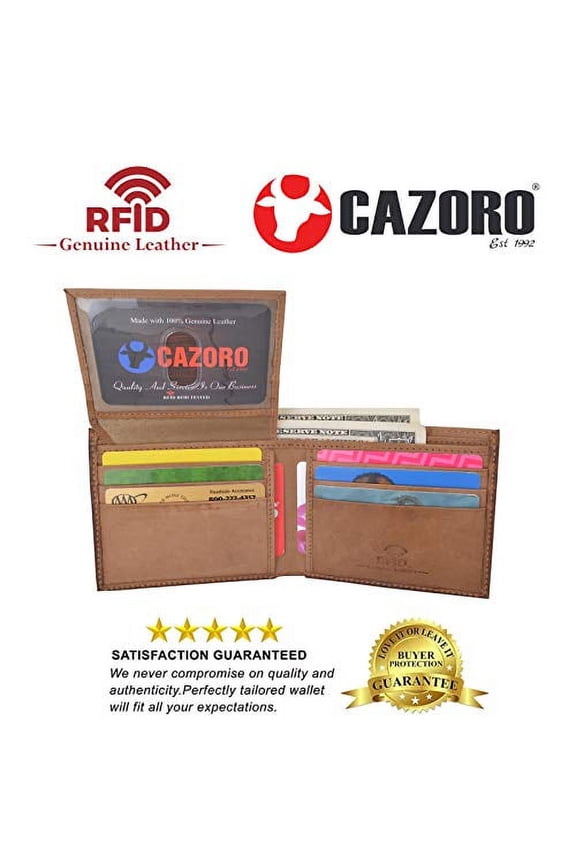 Wallet for Men Hunter Leather RFID Blocking Bifold Passcase Wallet With ID Window