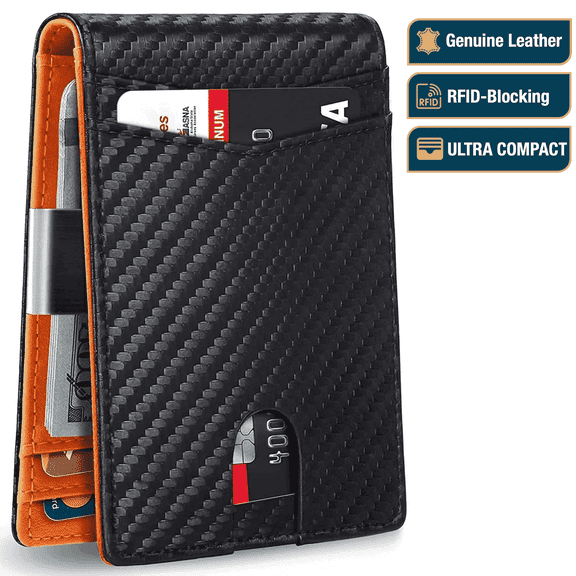 Wallet for Men Slim,Genuine Leather Mens Wallet RFID Blocking Credit Card Holder with Money Clip