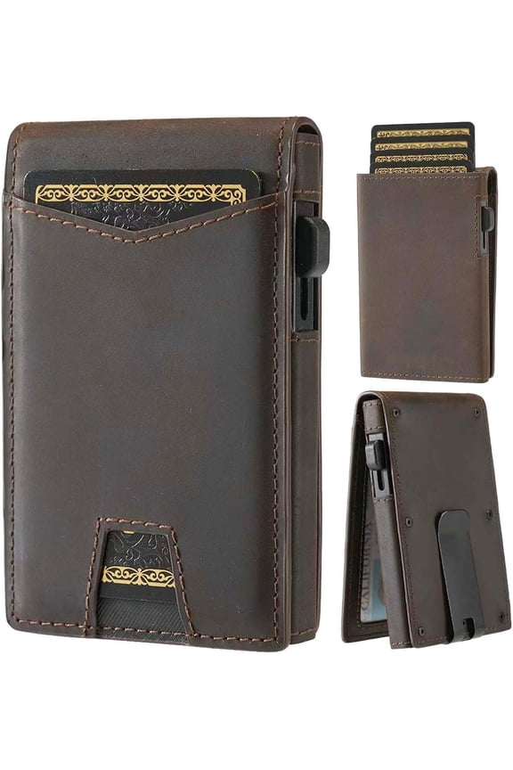 Wallet for Men,Slim Minimalist  Wallet for Men With  Clip  Card Holder RFID Blocking Metal  Pop Up Card Wallet with ID Window