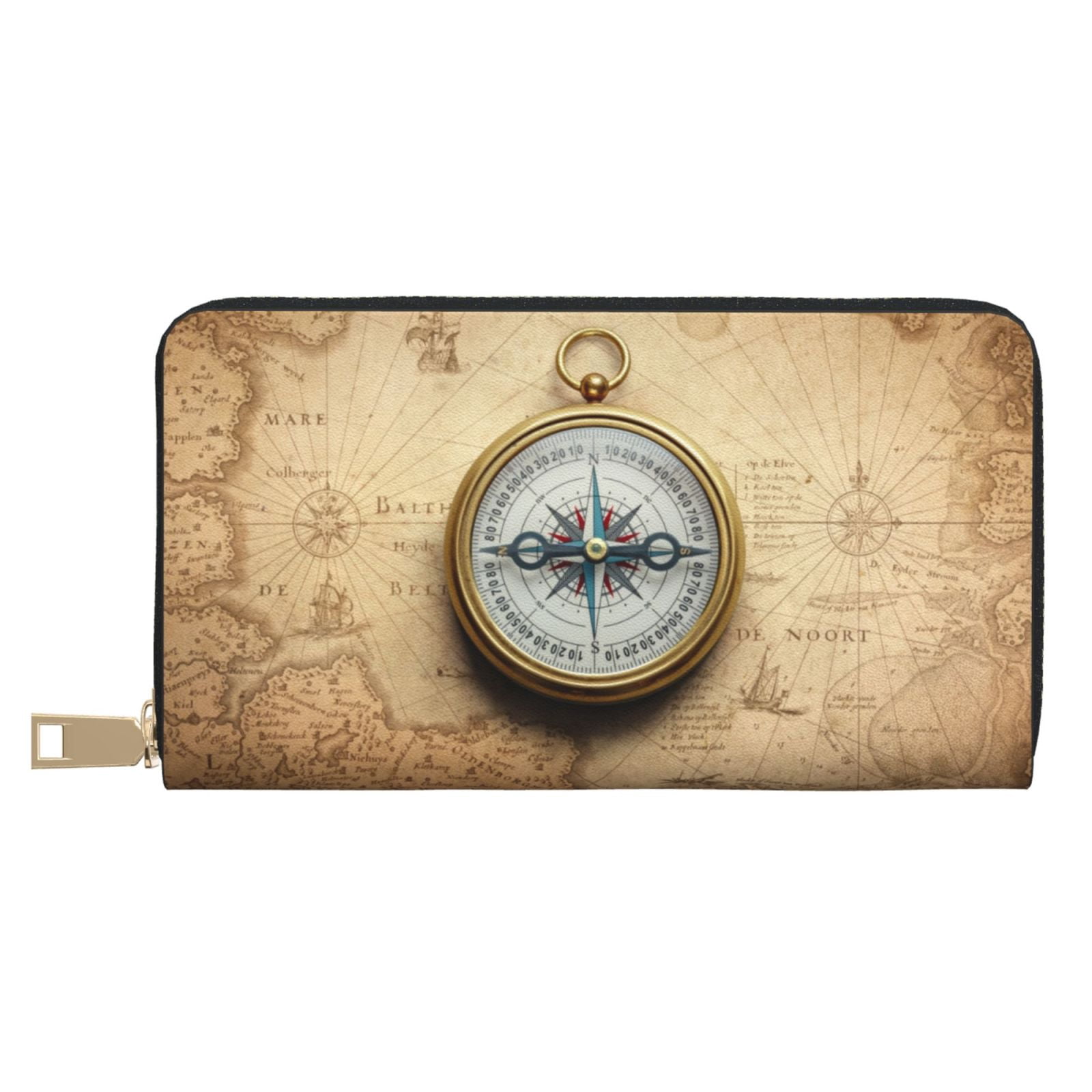 Wallet for Men Women - Magnetic Old Compass On World Map Long Slim Card ...