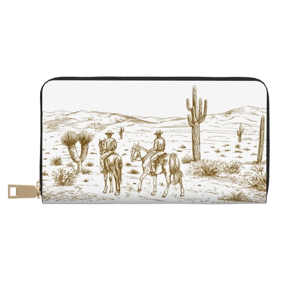 Wallet for Men Women - Western Desert Cowboys Long Slim Card Holder Large Capacity Zip Coin Purse Travel Minimalist Wallet Women and Men