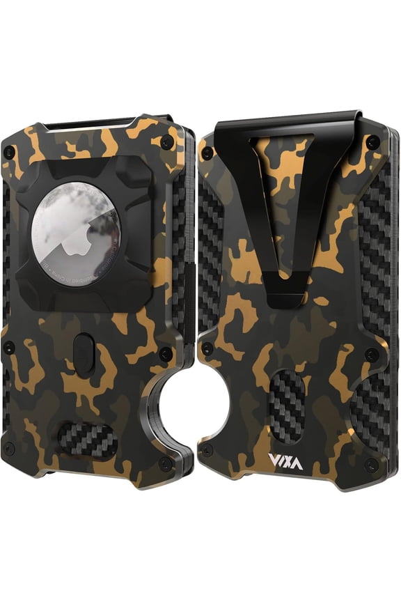 Wallet for Men with AirTag Holder Credit slim Front Pocket Real Carbon Fiber RFID Blocking Minimalist Mens (Airtag Wallet Camouflage)