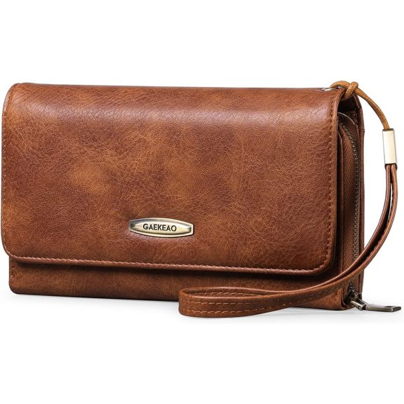 Wallet for Women Clutch RFID Blocking Leather Wristlet Purse Large Capacity Credit Card Holder with Grip Hand Strap