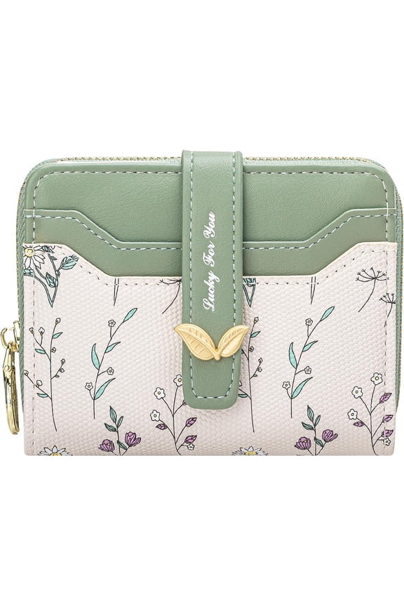 Wallet for Women Cute Floral Flower Wallet RFID Credit Card Holder Purse Small Bifold Zipper Coin Pocket Purse with ID Windows (Lavender)