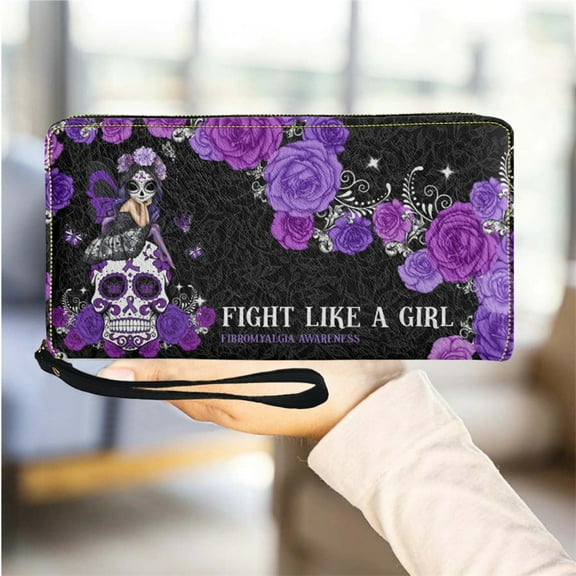 Wallet for Women Fight Like a Girl Day of the Dead Skulls Wristlet Clutch Cell Ph Wallets Female Cardholder Multifunction