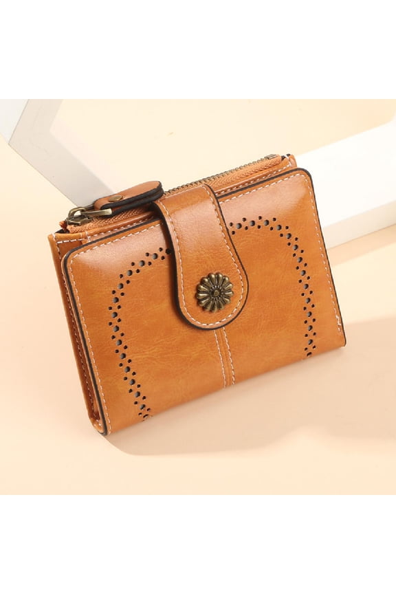 Wallet for Women Leather Small RFID Blocking Bifold Zipper Pocket Card Holder,Ancient yellow