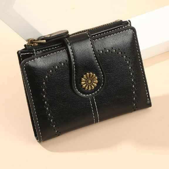 Wallet for Women Leather Small RFID Blocking Bifold Zipper Pocket Card Holder,Black