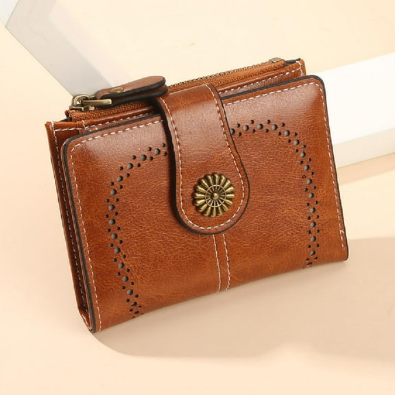 Wallet for Women Leather Small RFID Blocking Bifold Zipper Pocket Card Holder,Brown