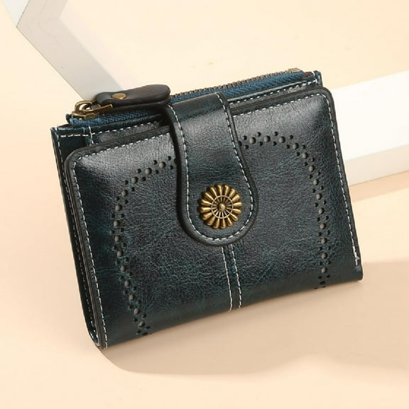 Wallet for Women Leather Small RFID Blocking Bifold Zipper Pocket Card Holder,Drak Blue