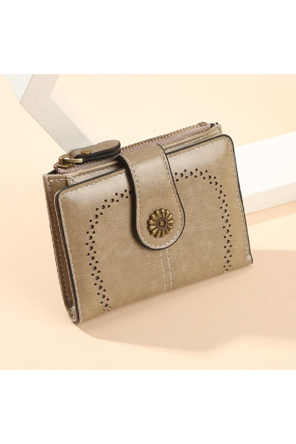 Wallet for Women Leather Small RFID Blocking Bifold Zipper Pocket Card Holder,Khaki