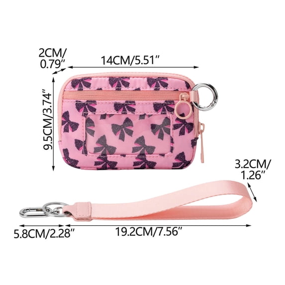 Wallet for Women, Mini Zip Card Case with Clear Id Window, Zipper Coin Purse, Lightweight Portable Keychain Wallet with Hand Strap(A)
