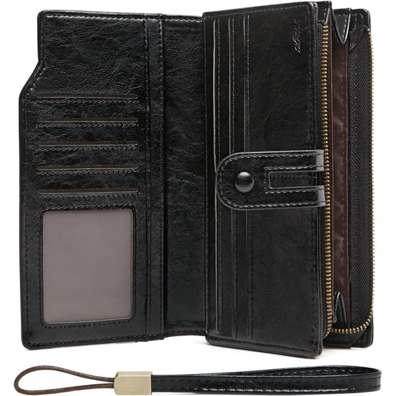 Wallet for Women RFID Blocking Leather Large Capacity Card Holder Ladies Phone Clutch Travel Long Purse Wristlet