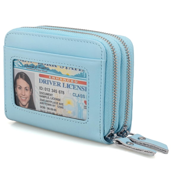 Wallet for Women,Slim RFID Blocking Credit Card Holder with ID Window,Double Zipper Compact Purses for Women with Coin Pocket