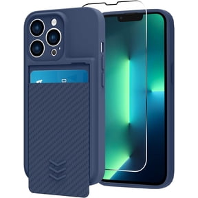 Wallet for iPhone 13 Pro Max Case, Hide Push-Pull Card Holder Camera Protection Luxury Cover + Screen Protector, Card Slot Case Elegant iPhone 13 Pro Max Phone Case -Blue