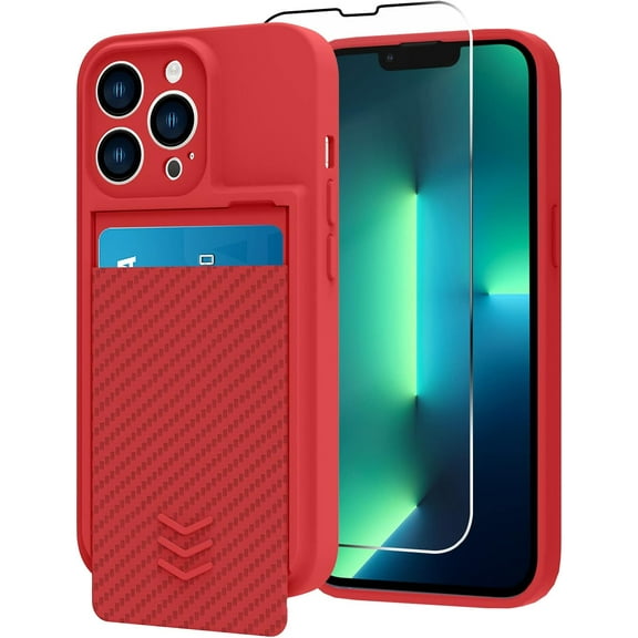 Wallet for iPhone 13 Pro Max Case, Hide Push-Pull Card Holder Camera Protection Luxury Cover + Screen Protector, Card Slot Case Elegant iPhone 13 Pro Max Phone Case -Green
