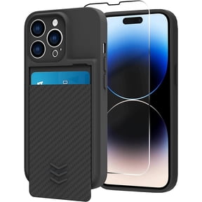 Wallet for iPhone 14 Pro Case, Hide Push-Pull Card Holder Camera Protection Luxury Cover + Screen Protector, Card Slot Case Elegant iPhone 14 Pro Phone Case -Black