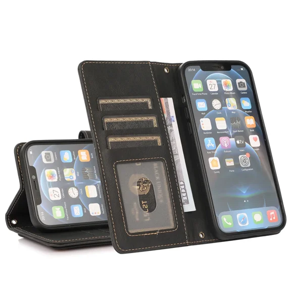 Wallet leather case suitable for iPhone 6 leather wallet phone case, with card holder and wristband magnetic flip PU bracket