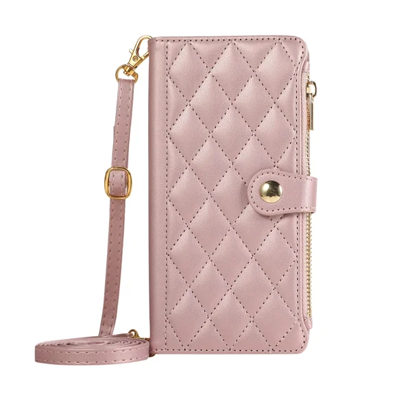 Wallet phone case suitable for VIVO Y15A 4G, leather flip cover with wristband, shoulder strap and card slot for all-round protection of the phone case