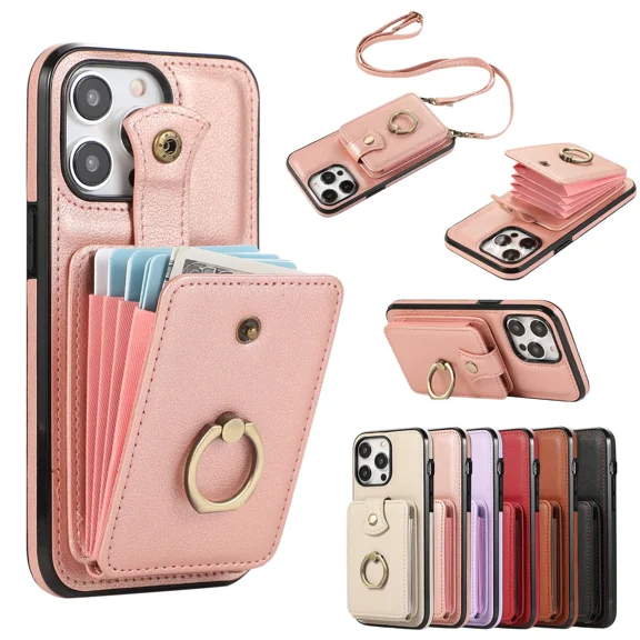 Wallet phone case with ring, credit card slot holder, leather holder suitable for iphone 6/6s Plus phone case