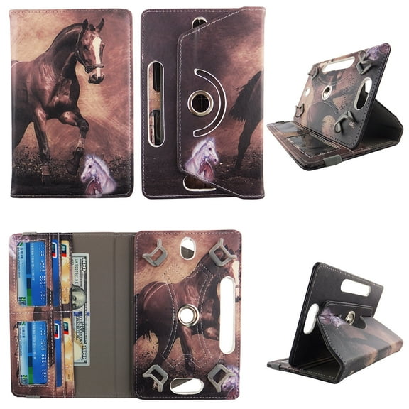 Wallet style for RCA Voyager 2 tablet case 7 inch for android tablet cases 7 inch Slim fit standing protective rotating universal PU leather cash Pocket cover Tan Horse