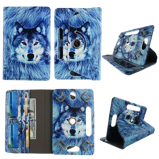 Wallet style folio tablet for Sony Xperia Z10  case 10 inch Slim fit standing protective rotating for 10" universal carrying cases 10.1 PU leather cash Pocket cover Snow Wolf