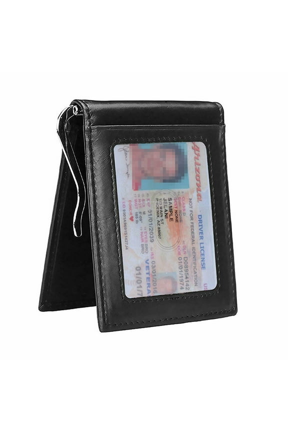 by RFID Men's Leather Slim Bifold Money Clip Wallet Front Pocket Credit Card Holder, Black