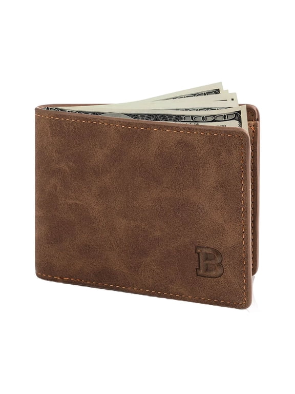 Wallets Clearance, Furenl Pu Leather Wallet for Men Tsv Men's Bifold Wallet Slim Minimalist Front Pocket Wallet Id Window Card Case Rfid Blocking Wallet with 6 Slots Slots Purse Black/Brown, A