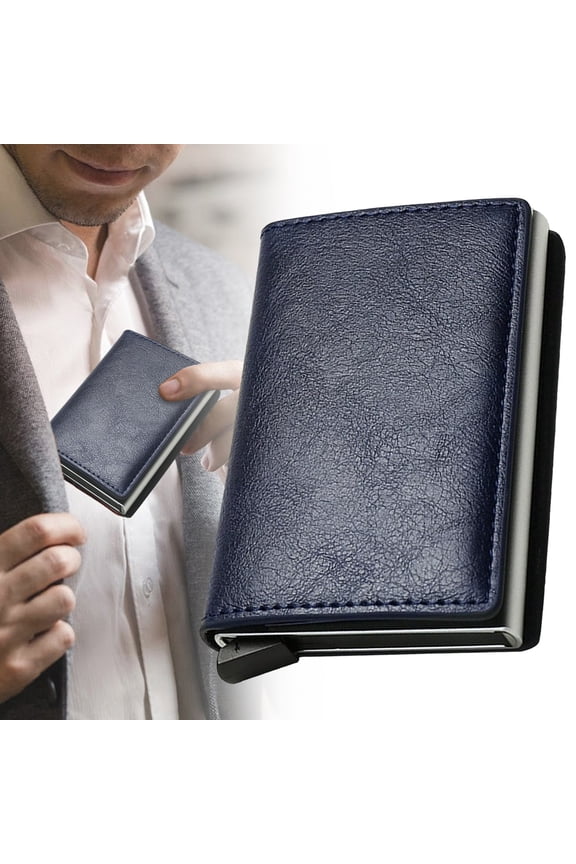 Wallets for Men, Pop up Men's Simple Genuine Leather Wallet Rfid Blocking, simple toggle wallets for men, Credit Card Holder Anti-Theft, Slim, Minimalist, Front Pocket, Id Window, Blue