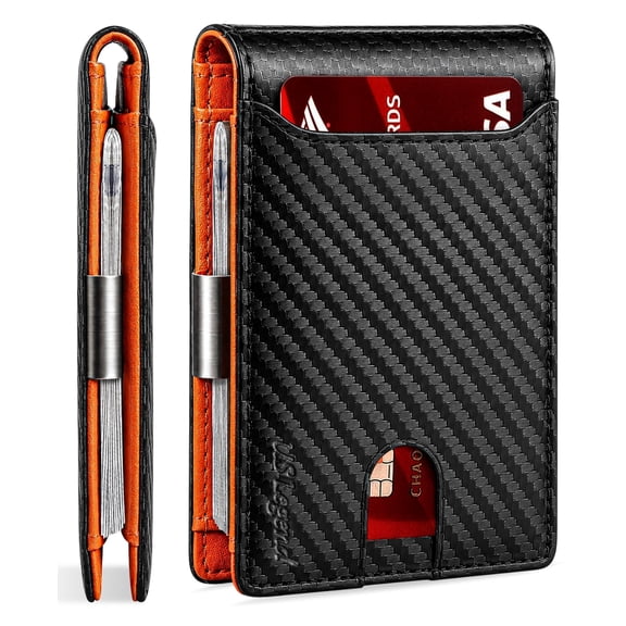 Wallets for Men - Slim Money Clip Mens Wallet – Leather RFID Blocking Thin Bifold Minimalist Wallet Front Pocket w/Luxury Gift Box, Credit Card Holder 10 card slots, 1 ID Window Slots