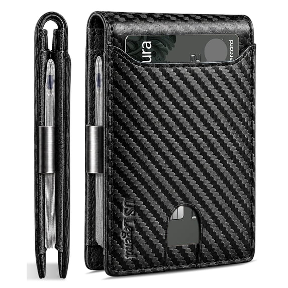 Wallets for Men - Slim Money Clip Mens Wallet – Leather RFID Blocking Thin Bifold Minimalist Wallet Front Pocket w/Luxury Gift Box, Credit Card Holder 10 card slots, 1 ID Window Slots