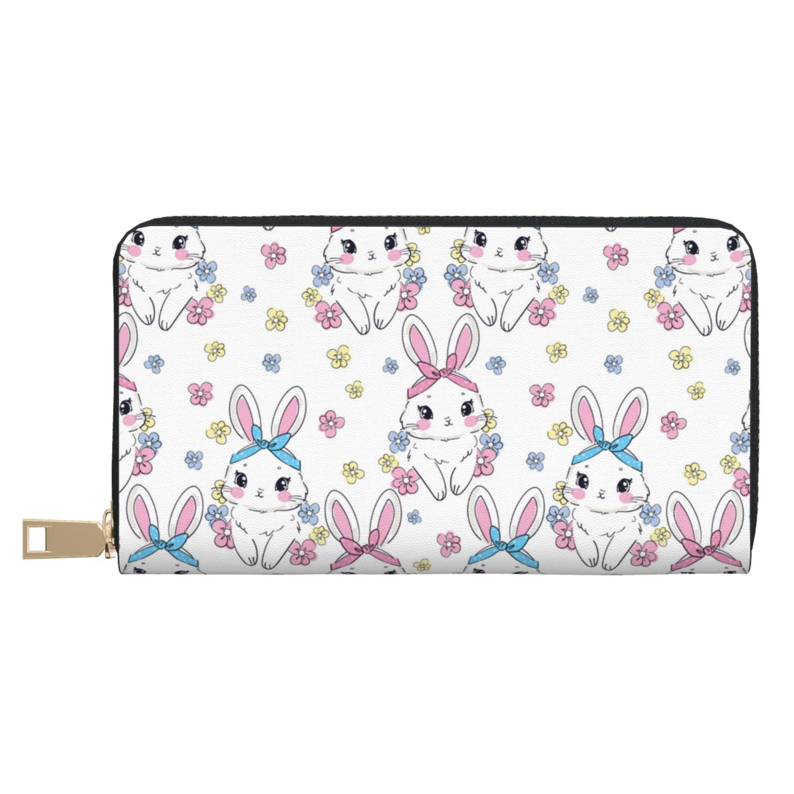Wallets for Men With Money Clip, Cute Rabbit Colorful Flowers Mens ...