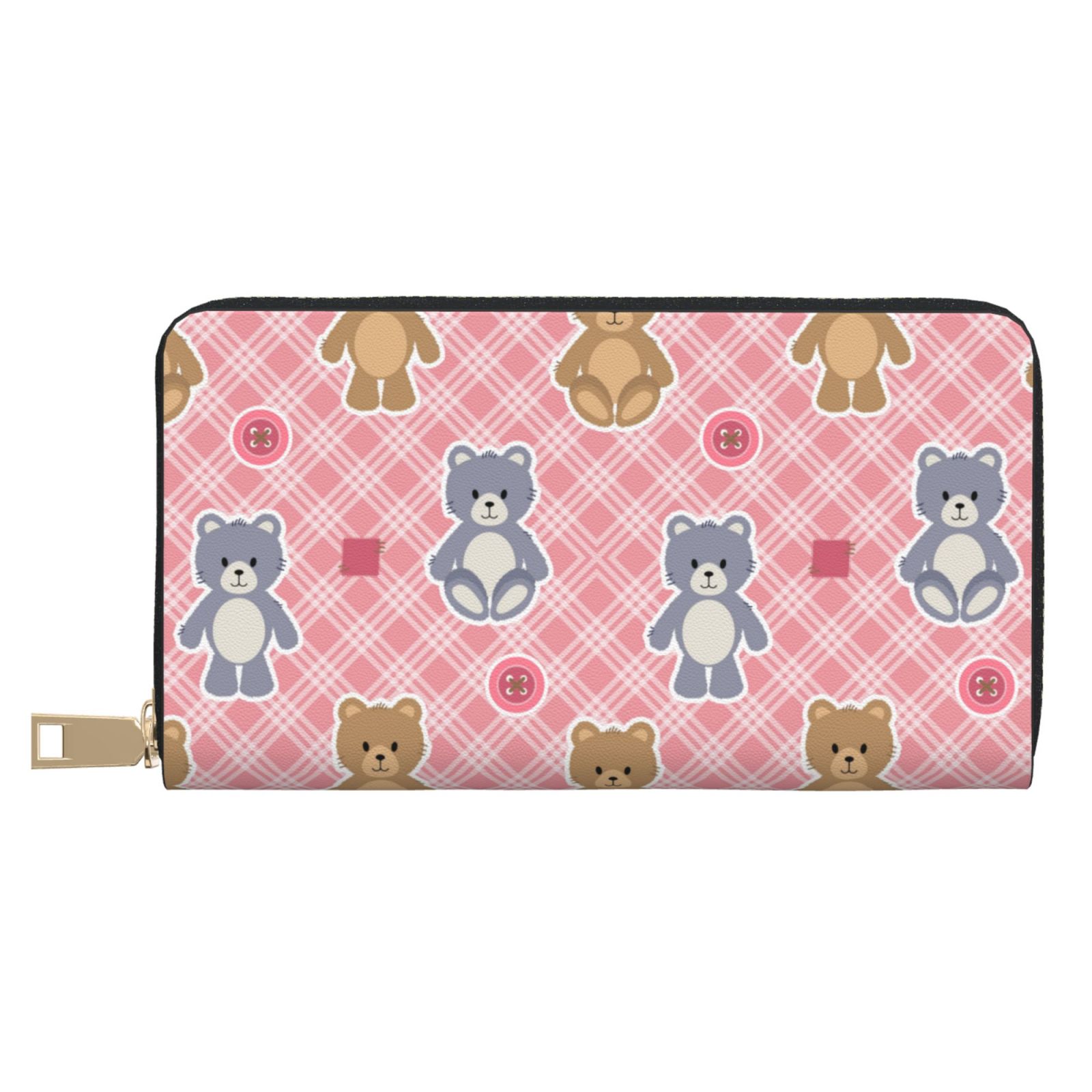 Wallets for Men With Money Clip, Cute bear pink checkered Mens Wallet ...