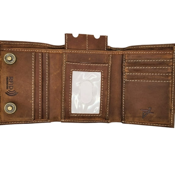 Wallets for Mens Leather RFID Safe Trifold Wallet Vintage Brown with Hole for Chain byJuzar Tapal Collection