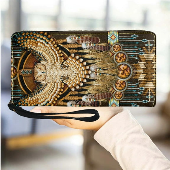 Wallets for Women Bands Southwest Tribal Hummingbird Print Leather Long Zipper Girls Wallet Woman Purse Card Holder