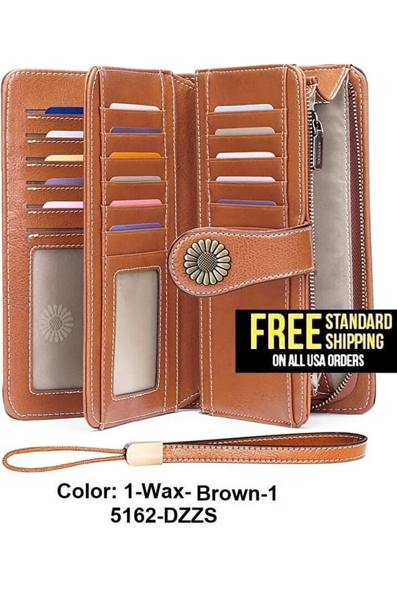 Wallets for Women Genuine Leather Credit Card Holder with RFID Blocking Large Capacity Wristlet