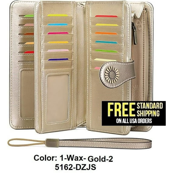 Wallets for Women Genuine Leather Credit Card Holder with RFID Blocking Large Capacity Wristlet