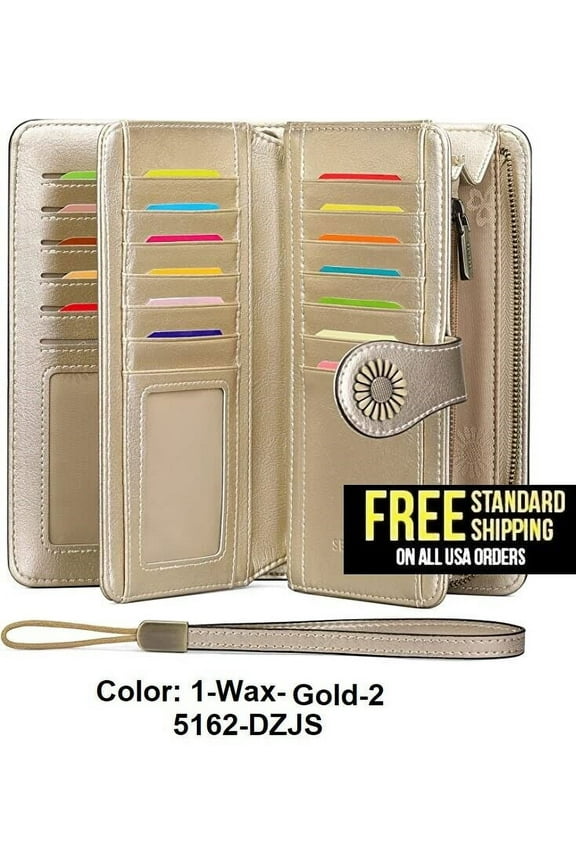 Wallets for Women Genuine Leather Credit Card Holder with RFID Blocking Large Capacity Wristlet