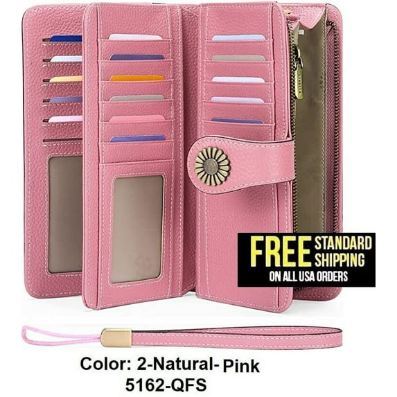Wallets for Women Genuine Leather Credit Card Holder with RFID Blocking Large Capacity Wristlet