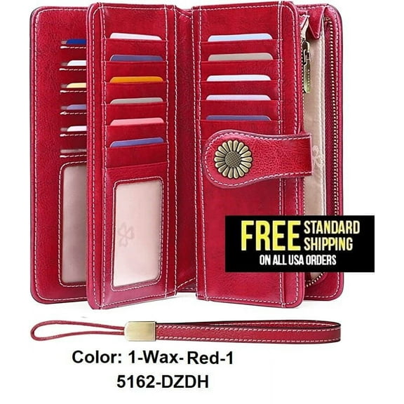 Wallets for Women Genuine Leather Credit Card Holder with RFID Blocking Large Capacity Wristlet