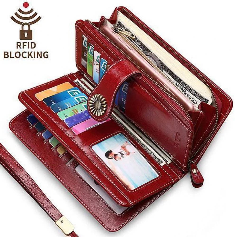 Wallets for Women Genuine Leather Credit Card Holder with RFID Blocking Large Capacity Wristlet